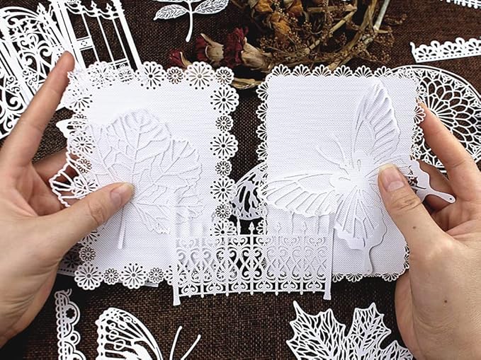 Vintage Scrapbook Paper Lace for Scrapbooking Supplies Kit,Diuhofart 40 Pcs Decorative Paper Cutouts for Junk Journaling,DIY Craft Album Planner Embellishments,Card Making