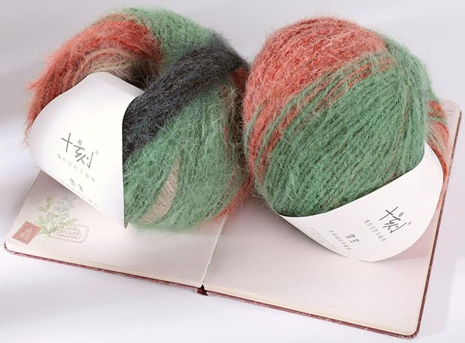 Snowbaby Wool Acrylic Blend Long Pile Yarn,(Worsted) Warm and Luxurious Fuzzy Yarn for Knitting and Crocheting DIY Hats Scarves Sweaters, 2 * 3.52oz/100g 207yds(62-Acorn Forest)