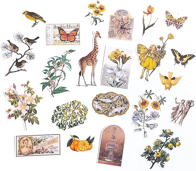 Alideco 200pcs Vintage Scrapbook Stickers Kawaii Fairy Scrapbooking Paper Washi Junk Journaling Supplies Collage Album Aesthetic Cottagecore Picture Frames(Plant Butterfly)