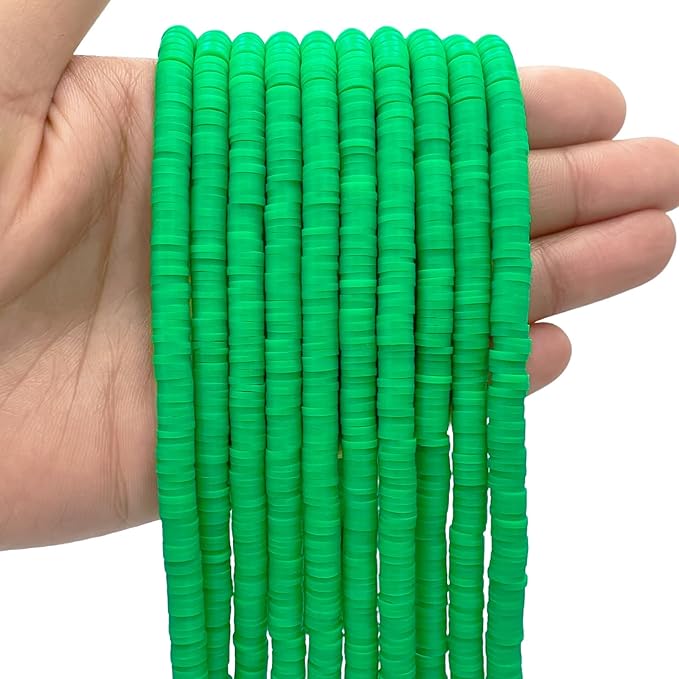 10 Strands Green Clay Beads for Friendship Bracelets, Heishi Beads for Bracelet Stack, Flat Spacers for Jewelry Making (Green)