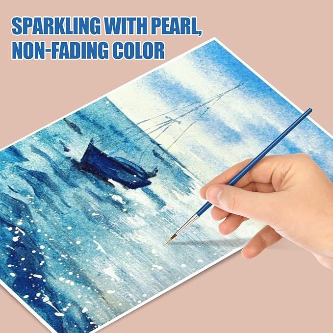 Mini Glitter Watercolor Paint Set with Paper, 24 Colors Shimmer Metallic Watercolour Painting Sets, Solid Pearl Water Color Paints for Adult, Blue 1ml (Heartbeat of the Ocean)