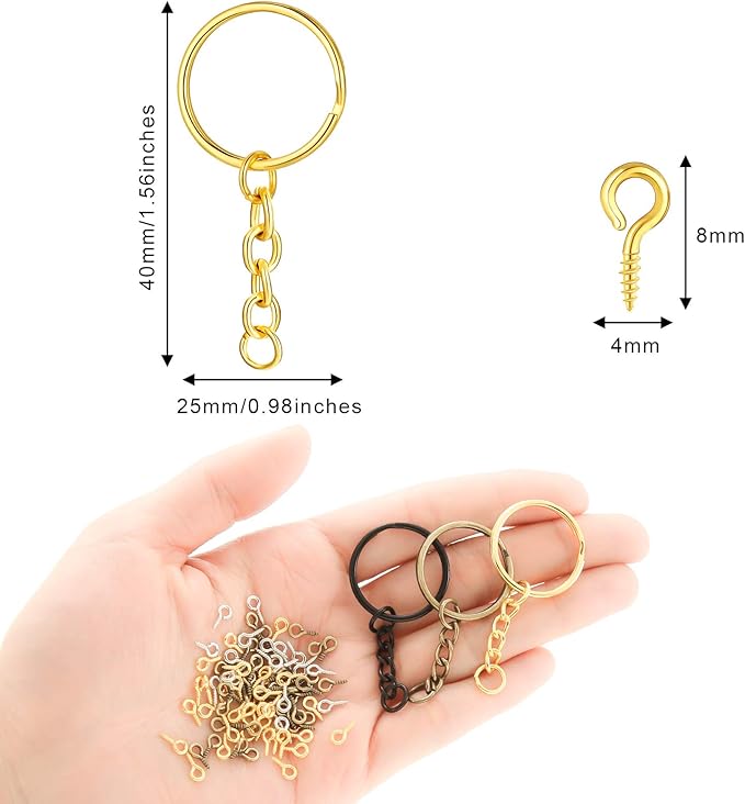 Hotop 360 Pcs Key Rings for Crafts Keychain Making Kit Including 90 Open Jump Rings Connectors, 180 Small Screw Eye Pins Hooks Bulk for DIY Keychain Supplies Crafts Jewelry Making(25 mm,Mixed Color)