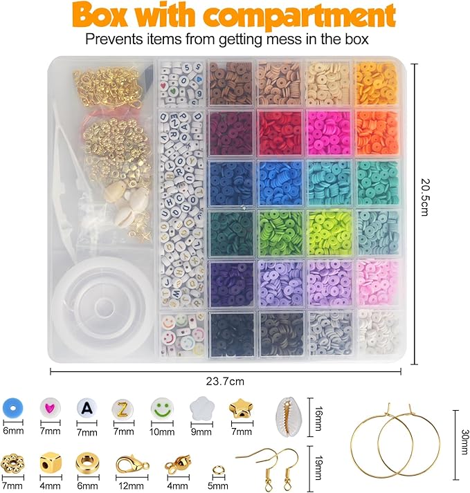 JQEEYGV 5500pcs Clay Beads Bracelet Making Kit 24 Colors Flat Preppy Beads for Friendship Bracelet kit with Letter Beads Jewelry Making Set for Beginners Gifts for Girls Ages 6-12