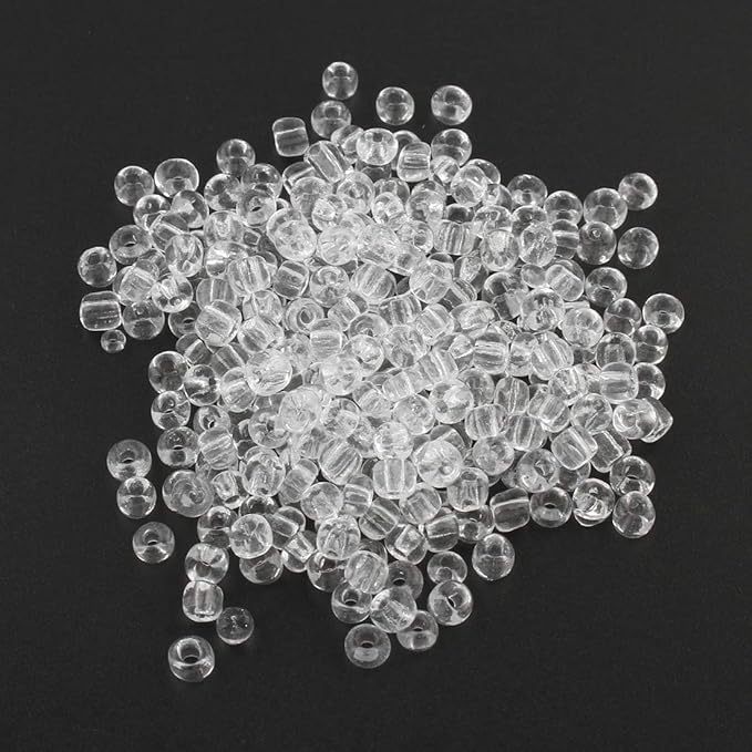 Perlin Glass Seed Beads 4mm 6/0 Round 1100pcs Mini Small Pony Spacer Beads Kit for Jewelry Making Earrings Bracelets Pendants Waist DIY Handmade (White Clear Transparent)