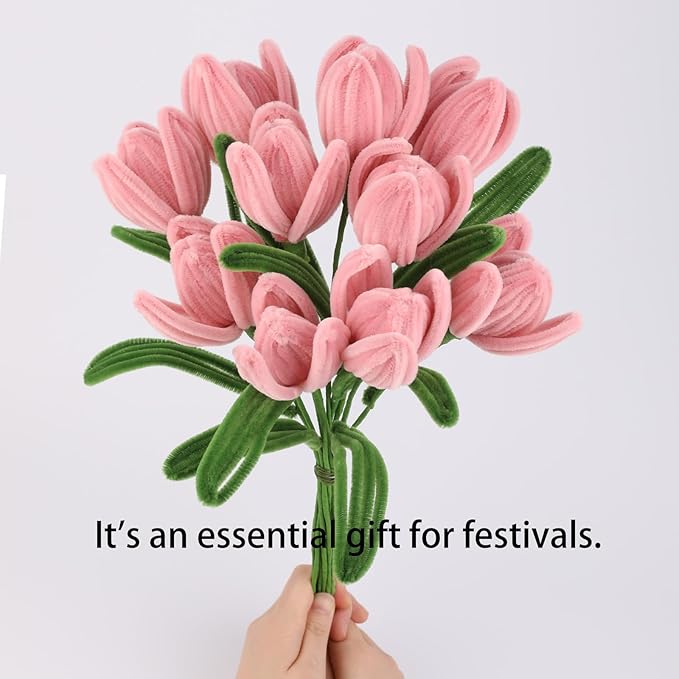 HUEYTON Tulip Pipe Cleaners DIY Kit - 260Pcs Assorted Color Chenille Stems for Delicate & Vivid DIY Tulip Bouquets, Include Floral Accessories, Ideal for Crafters, Home Decor & Handmade Gifts