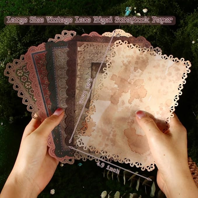30 Sheets Lace Edged Vintage Scrapbook Paper, Assorted Set - 3 Pack Background Stationery Paper Ephemera for Junk Journaling Supplies, Scrapbooking, Collage, Letter Writing