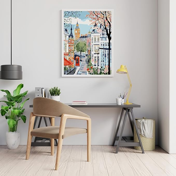 Mosaflare Paint by Numbers for Adults Beginner, London Adult Paint by Number Kits on Canvas, DIY Travel Scenery Acrylic Oil Easy Painting by Numbers for Home Wall Decor 12X16 inch (Without Frame)