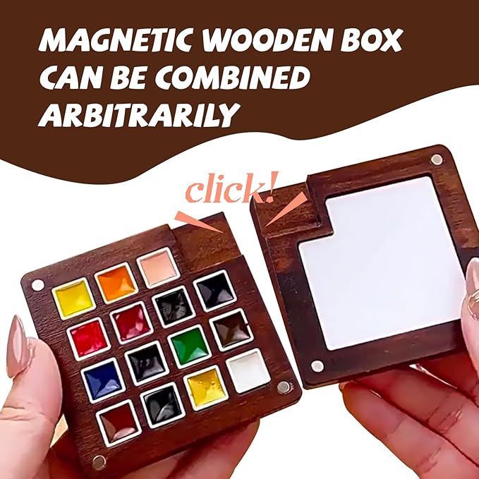 15 Gauge Acrylic Mini Palette, Mini Watercolor Palette Set, Pocket Artist Watercolor Travel Set, Portable Watercolor Palette Box Set with Brushes, Clips, Sketchbook, Paints, Storage Bag (B)