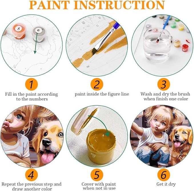 Axquilon Paint by Numbers Kit for Adults Beginner-Girl and Dog Adult Paint by Number Kits on Canvas, Easy Adults' Paint-by-Number Kits Oil Painting Craft Supplies for Gift Home Wall Decor 16x16in