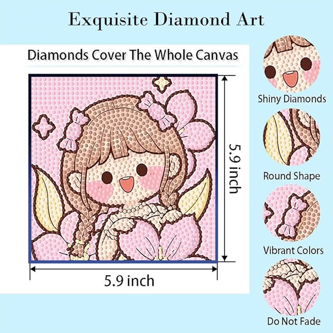 PERFECTSIGHT Cute 5D Diamond Art Kits with Wooden Frame, Kawaii DIY Painting Art for Adults, Diamond Arts and Crafts Sets, Big Gem Full Drill Diamond Dots for Women Biginners (Pink Girl)