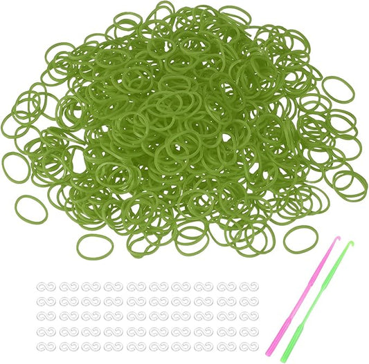 MECCANIXITY 1200 Pcs Loom Rubber Bands Kit with 50 Pcs S-Clips 2-Hooks Rubber Bands Refill Bracelet Making Kits for Weaving DIY Handcrafts Gift, Green