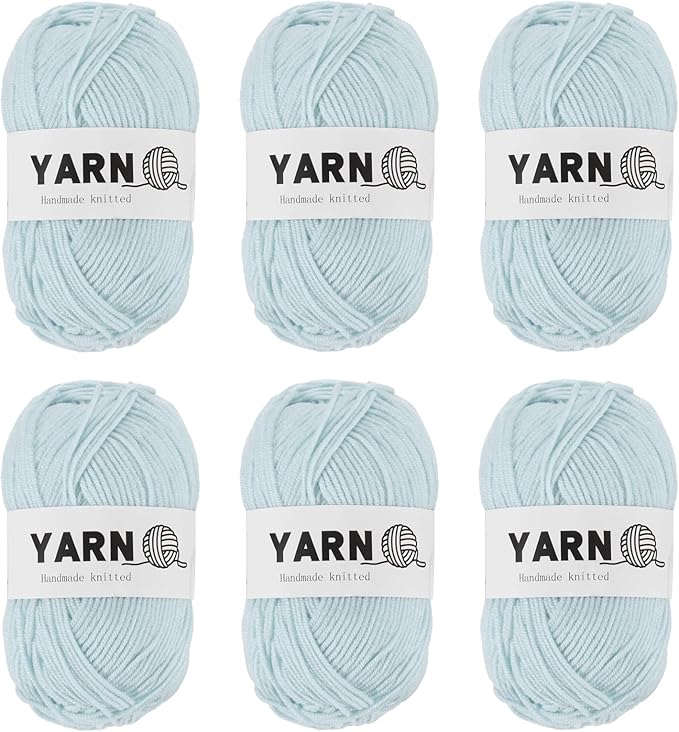6Pcs Light Blue Acrylic Yarn 790 Yard 4 Ply Soft Crochet Yarns Sport Weight Yarn,[for DIY Crocheting Knitting Craft Blankets Hats]-300g