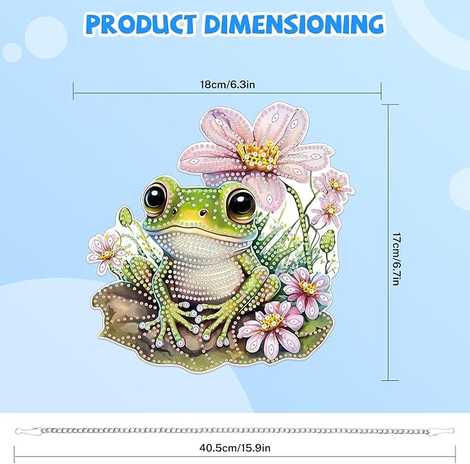 Bowetile Frog Diamond Art Hanging Kits for Adults, 5D Special Shape Diamond Painting Pendant Kits, Animal Gem Art Suncatchers Painting Ornament for Home Garden Wall Decor