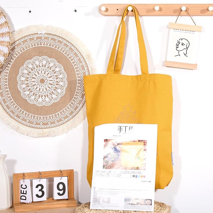 CREAWONDER Canvas Tote Bag Embroidery Kit with Pattern for Beginners, Arts and DIY Embroidery Crafts Kits for Adults, Include Instructions, Thimble, Embroidery Hoops, Color Threads and Tool