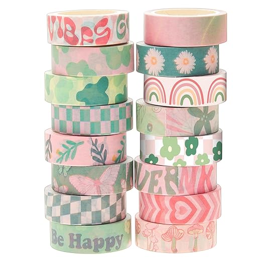 Henoyso 16 Rolls Cute Washi Tape Set Pastel Decorative Tape 15 mm Wide 7 Meters Long Washi Tape Stickers Cute Tape Bulk for Arts DIY Crafts Journal Supplies Planners Scrapbook Gift Wrap(Danish Style)