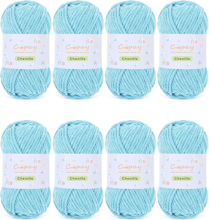 Coopay Chenille Yarn for Crocheting, 8 Pack Medium Weight Yarn - CYC #4 - Total 520yd, Soft Crochet Yarns for Plush Toys, Blankets, Scarves (Blue)
