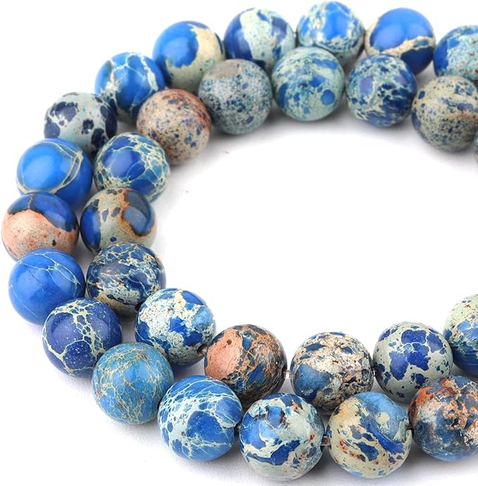 Imperial Sea Sediment Beads for Jewelry Making - 6mm Gemstone Round Beads for Bracelets(59-62pcs, Blue Imperial Sea Sediment)
