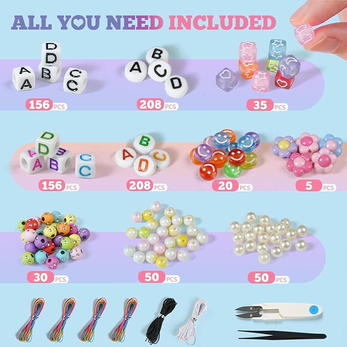 6 Boxes Bracelet Making Kit Pony Beads, 4400Pcs 110 Colors Jewelry Making Supplies for Friendship Bracelets, DIY Crafts with Elastic Cords, Gifts for Girls