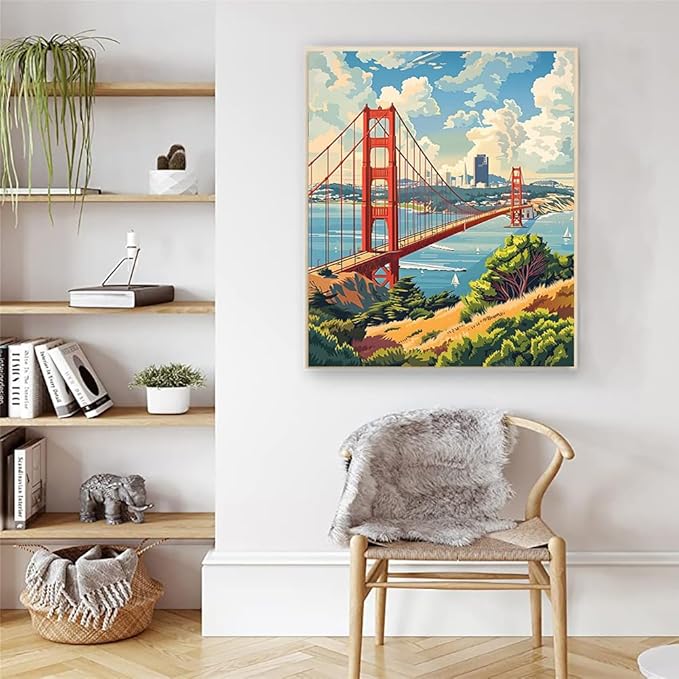 Artunion Golden Gate Bridge Paint by Numbers Kit for Adults,San Francisco Paint by Number Kits, DIY Oil Painting Paint by Number Kits on Canvas Arts Craft for Home Wall Decor 16x20 Inch