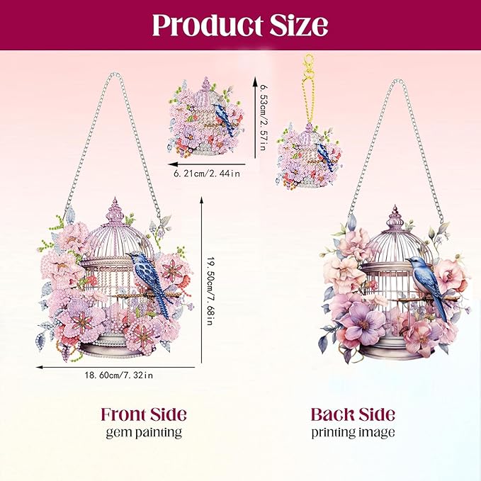 Masendp Birdcage Diamond Painting Double-Sided Hanging Ornament Set, DIY Irregular Shaped Rhinestone Window Decoration Set, Suitable for Home and Garden Wall Decoration Gifts