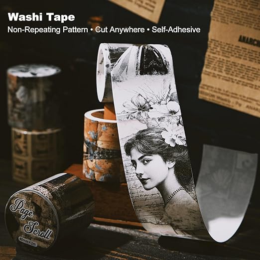 6 Rolls Vintage Book Page Washi Tape Set – Non-Repeating Retro Collage Designs for Scrapbooking, Journaling, and DIY Crafts