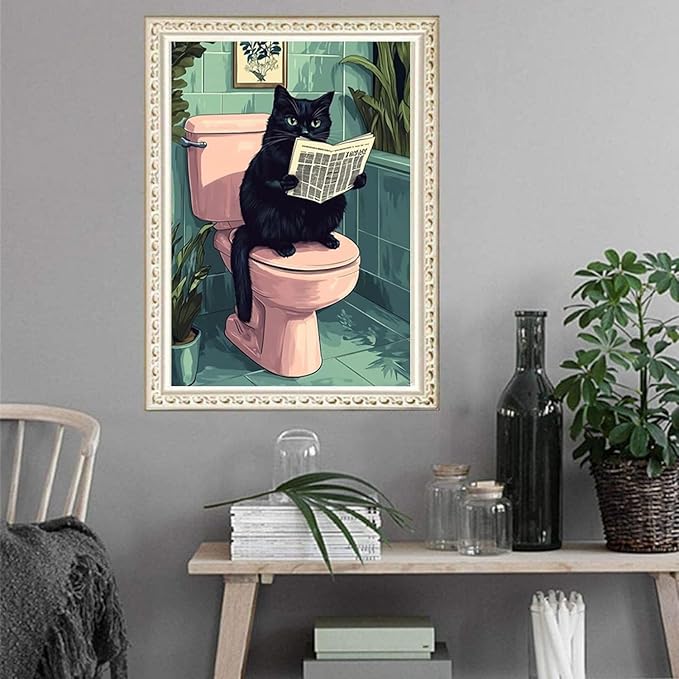 ARPADAMO Diamond Art Kits for Adults,5D Black Cat Diamond Painting DIY Animal Diamond Art Diamond Painting Kits for Adult,Round Full Drill Diamonds, Diamond Art Kits for Home Decor-12x16inch