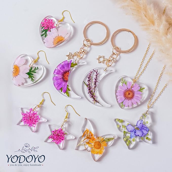 Resin Jewelry Molds, 4pcs Resin Earring Molds with Holes Keychain Making Kit, Butterfly Star Moon Heart Silicone Mold for UV Epoxy Crafts DIY Earrings, Necklace, Pendants, Keychains