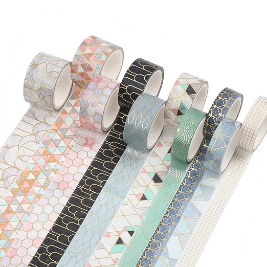 CCINEE 10 Rolls Washi Tape Set,Geometric Gold Foil Decorative Masking Tape for Bullet Journal Planner Scrapbooking Craft