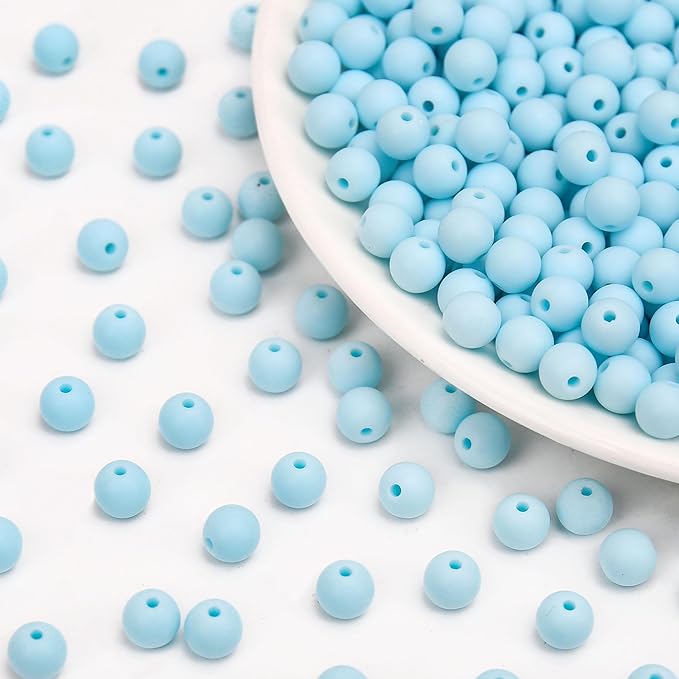 bonny boxx 200pcs 10mm matte light blue acrylic round beads, frosted plastic resin bubblegum balls chunky gumball beads for necklace and bracelet making, crafting supplies
