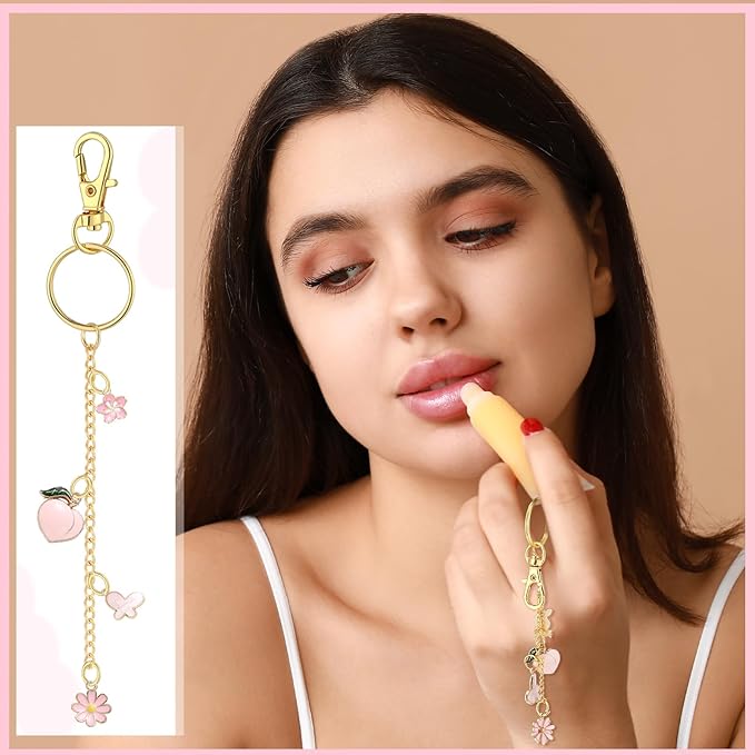 VioraWhite 213 Pcs Valentines Lip Gloss Keychain Making Kit 100 Pink Enamel Charms 32.81 ft Gold Chains for Galentines DIY Crafts Women(Elegant)