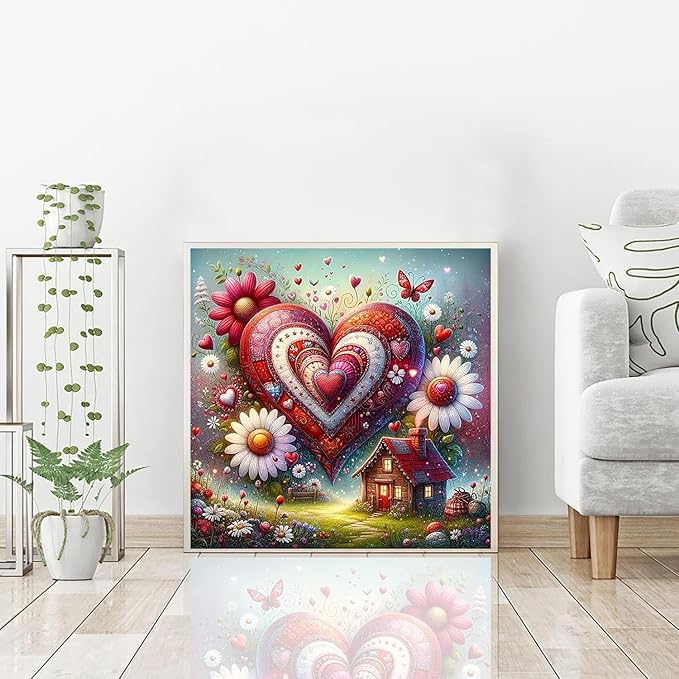igoodom Diamond Art Kits for Adults, Love and House Diamond Painting Kit, Full Drill Round Diamond Art Kits, DIY Gem Art and Crafts for Home Wall Decor Gift 14x14inch