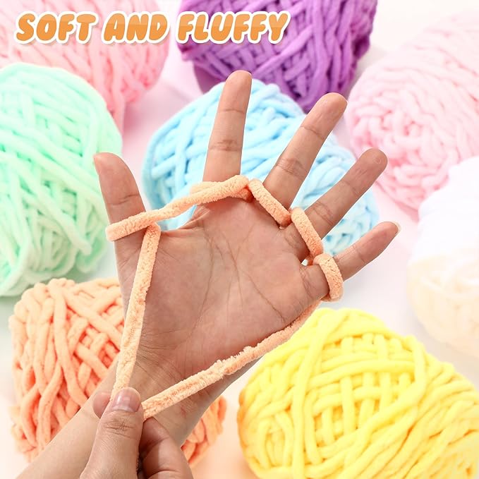 Buryeah 8 Pack Chunky Chenille Yarn for Crocheting Soft Thick Fluffy Yarn for Hand Knitting Bulky Velvet Blanket Plush for Weaving DIY Crafts Each 3.5 oz 55 Yards (Sweet Color)