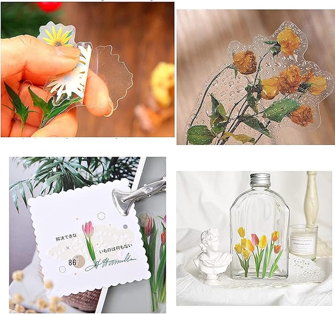 80 Pieces Natural Flower Stickers for Scrapbooking, Self-Adhesive Scrapbooking Stickers Supplies Journal for Adult Card Making Letters DIY (Style A)