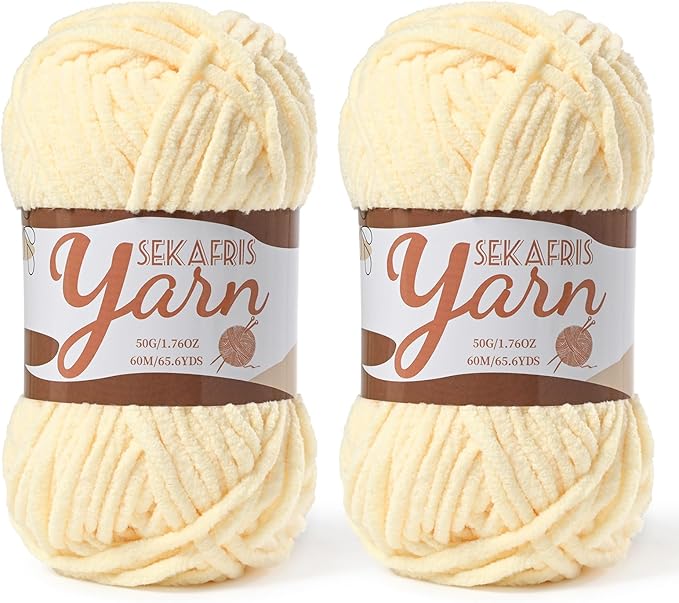 2 Pack Fluffy Velvet Yarn for Crocheting，Baby Blanket Yarn for Crocheting Soft，100g(131yds) Amigurumi Yarns，Plush Chenille Crochet Yarns，Puzzle Yarn for Crochet Weaving Craft(2 Yellowish)