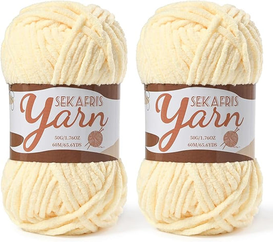 2 Pack Fluffy Velvet Yarn for Crocheting，Baby Blanket Yarn for Crocheting Soft，100g(131yds) Amigurumi Yarns，Plush Chenille Crochet Yarns，Puzzle Yarn for Crochet Weaving Craft(2 Yellowish)