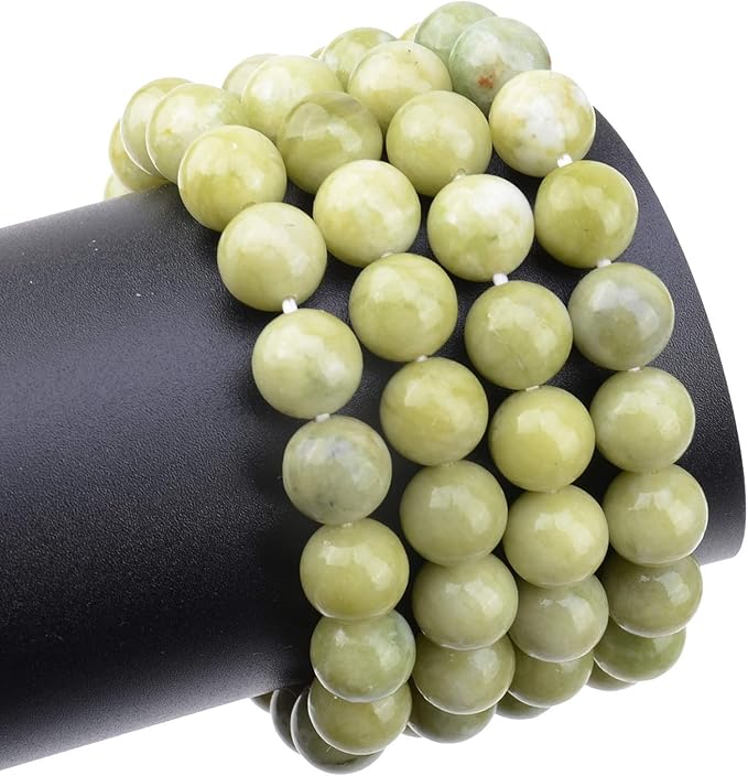 LPBeads 80Pcs Polished 10mm Round Natural Green Jade Gemstone Loose Beads with Stretch Cord for Jewelry Making Bracelets