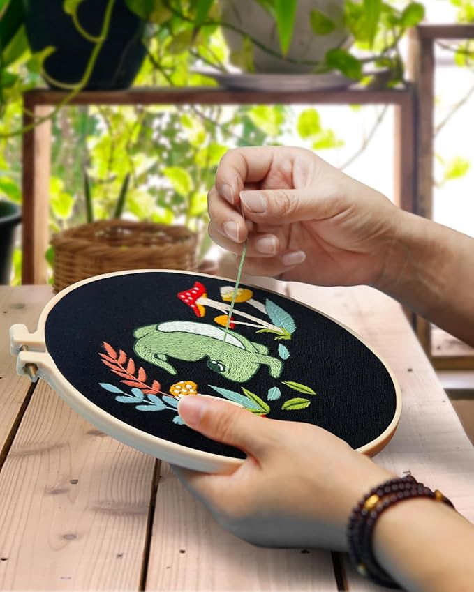 TINDTOP 3 Sets Embroidery Kit for Adults, Frog Embroidery Practice Kit for Beginners Include Embroidery Cloth Hoops Threads for Craft Lover Hand Stitch with Embroidery Skill Techniques