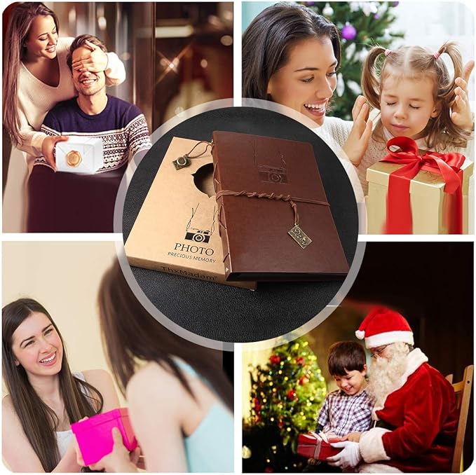 ThxMadam Leather Scrapbook Album 60 Pages Vintage Love Photo Album,11 * 8.1 Inch Scrapbook for Couples-DIY Memory Book,Birthday/Wedding Guest Book Gift for Anniversary Mother's Day