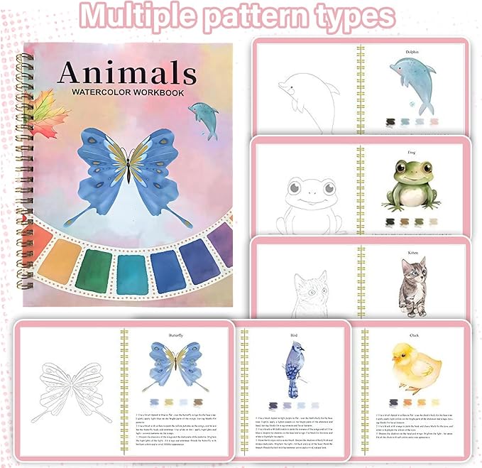 Watercolor Workbook, Water Coloring Book, Beginner-Friendly Watercolor Workbooks with 12 Colors Paint Set with Paint Brush, Suitable for Adult