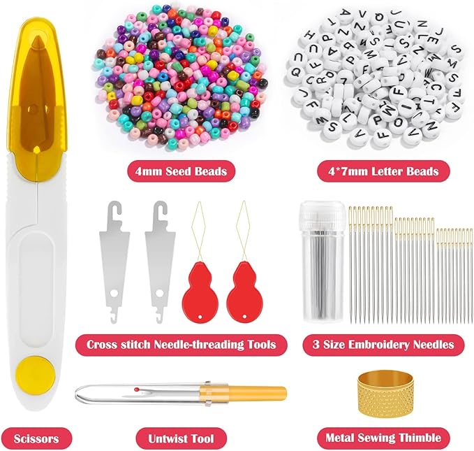 PAXCOO 488Pcs String Bracelet Making Kit, Friendship Bracelet String Kit with 50 Skeins Embroidery Floss Cross Stitch Thread, 400Pcs Friendship Bracelet Beads, 37Pcs Embroidery Tools