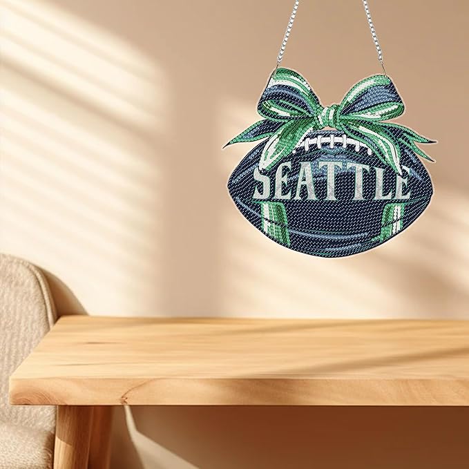 Rertcioph Football Diamond Art Hanging Kit for Adults, DIY Acrylic 5D Diamond Painting Hanging Ornament for Seattle Home Wall Decor and Gift