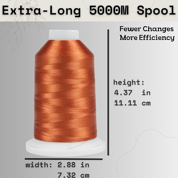 Simthread Trilobal Polyester Thread – 5000M (5500yds) No.40 – Super Sheen, Tangle-Free – Built-in Thread Lock Spool – Compatible with Brother, Singer, Janome & More, Clay Brown-339
