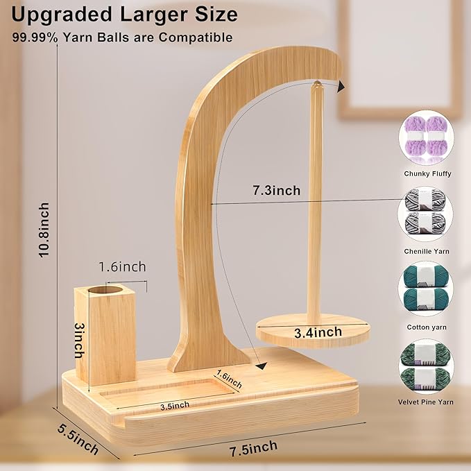 Upgraded Yarn Holder for Crocheting and Knitting,Wooden Crochet Yarn Holder Magnetic Yarn Spinner with Crochet Accessories Storage and Phone Stand,Yarn Ball Holder Crochet Gift for Knitting Lovers