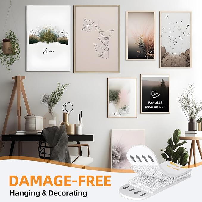 Picture Hanging Strips,Picture Hanger Kit, Removable Damage Free,Picture Hanging Hooks,Black Medium(40Pack)