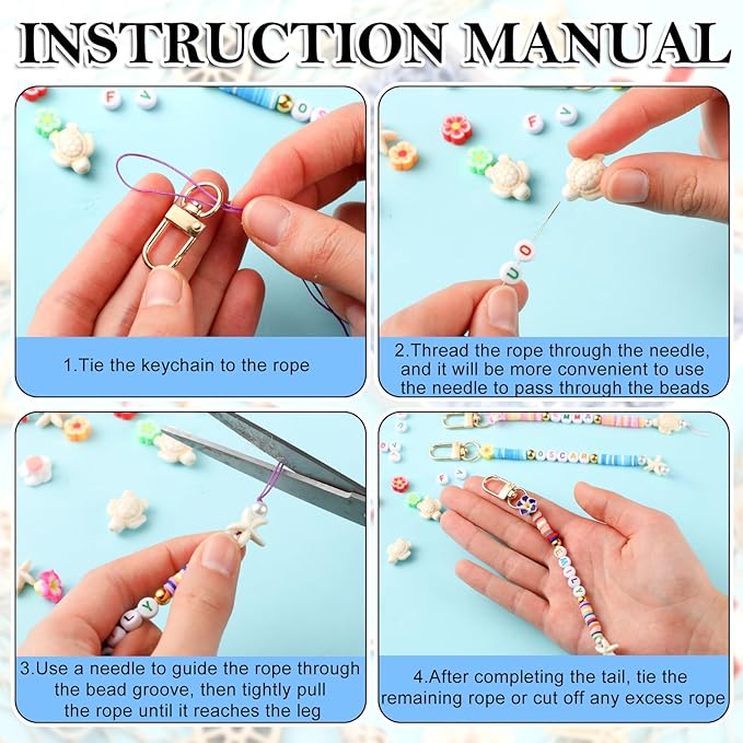 Ferreve 4948 Pcs Hawaii Friendship Keychain Making Kit DIY Summer Ocean Gift Friendship Key Chain Crafts Clay Beads Charms Letter Name Bead Jewelry Accessories for Women Birthday Christmas Party Favor