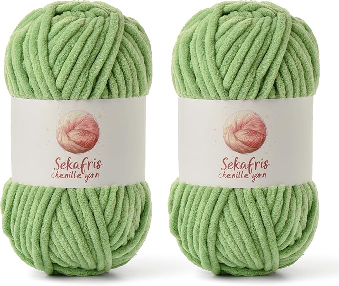 2 Pack Chunky Chenille Yarn for Crocheting, Baby Yarn for Crocheting Soft Blanket, 174.9 yds /7 oz Crochet Yarn, Bulky 5 Amigurumi Yarns, Fluffy Velvet Yarns for Knitting Crafts (2 Avocado Green)