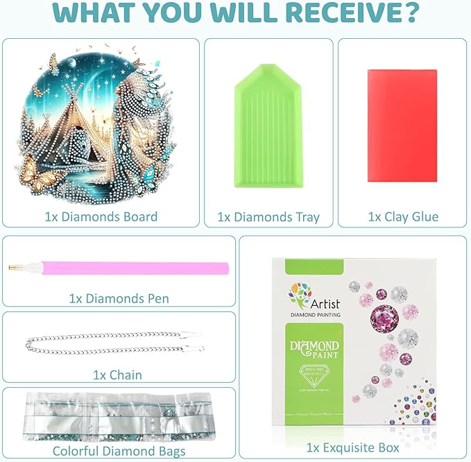 MEIYUDA Native American Diamond Art Hanging Kits for Adult, Landscape Wolf Diamond Painting Hanging Kits Ornaments, DIY Special Shaped Rhinestone Window Pendants Kit for Home Garden Wall Decor Gift