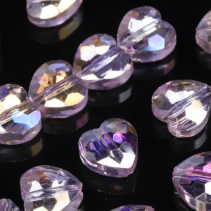 70pcs 8mm AB Pink Faceted Heart Beads for Jewelry Making Crystal Glass Beads for Bracelets Necklace Crafts, Friendship Bracelet Kit, Love Gifts