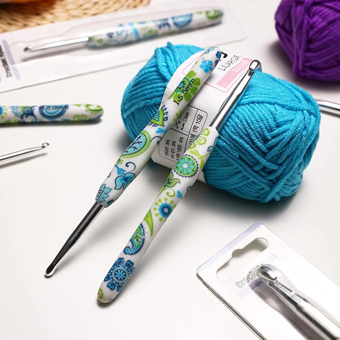 9mm Looen Crochet Hook, Ergonomic Handle for Arthritic Hands, Soft Rubber Grip Extra Long  Knitting Needles for Crochet Beginners, Knitting Enthusiasts (9mm)