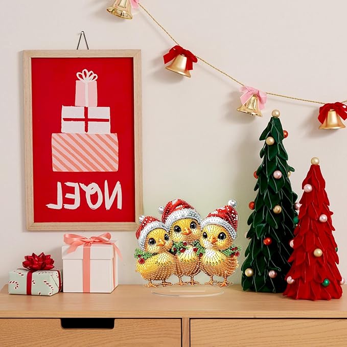 KEYIFA Diamond Painting Desktop Ornament, DIY Christmas Chick Diamond Art for Adults Beginner, Xmas Gem Arts Table Decor Special Shaped Rhinestone Crafts Home Desk Decoration Gift, Double Sided